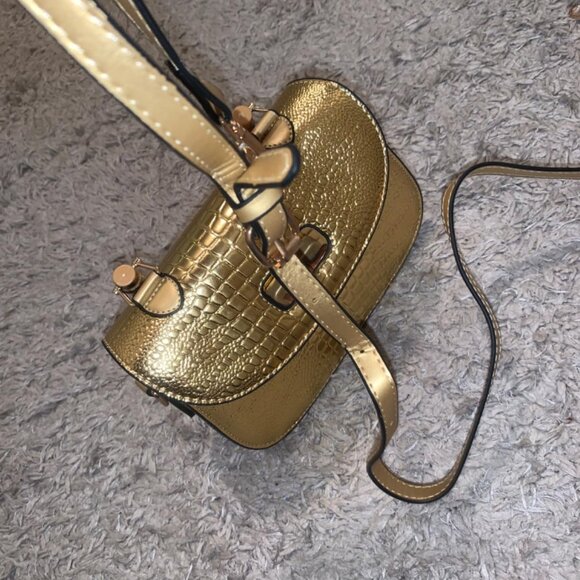 Neiman Marcus Lucine Gold Crocodile Leather Bamboo Handle Shoulder Bag - Picture 3 of 5